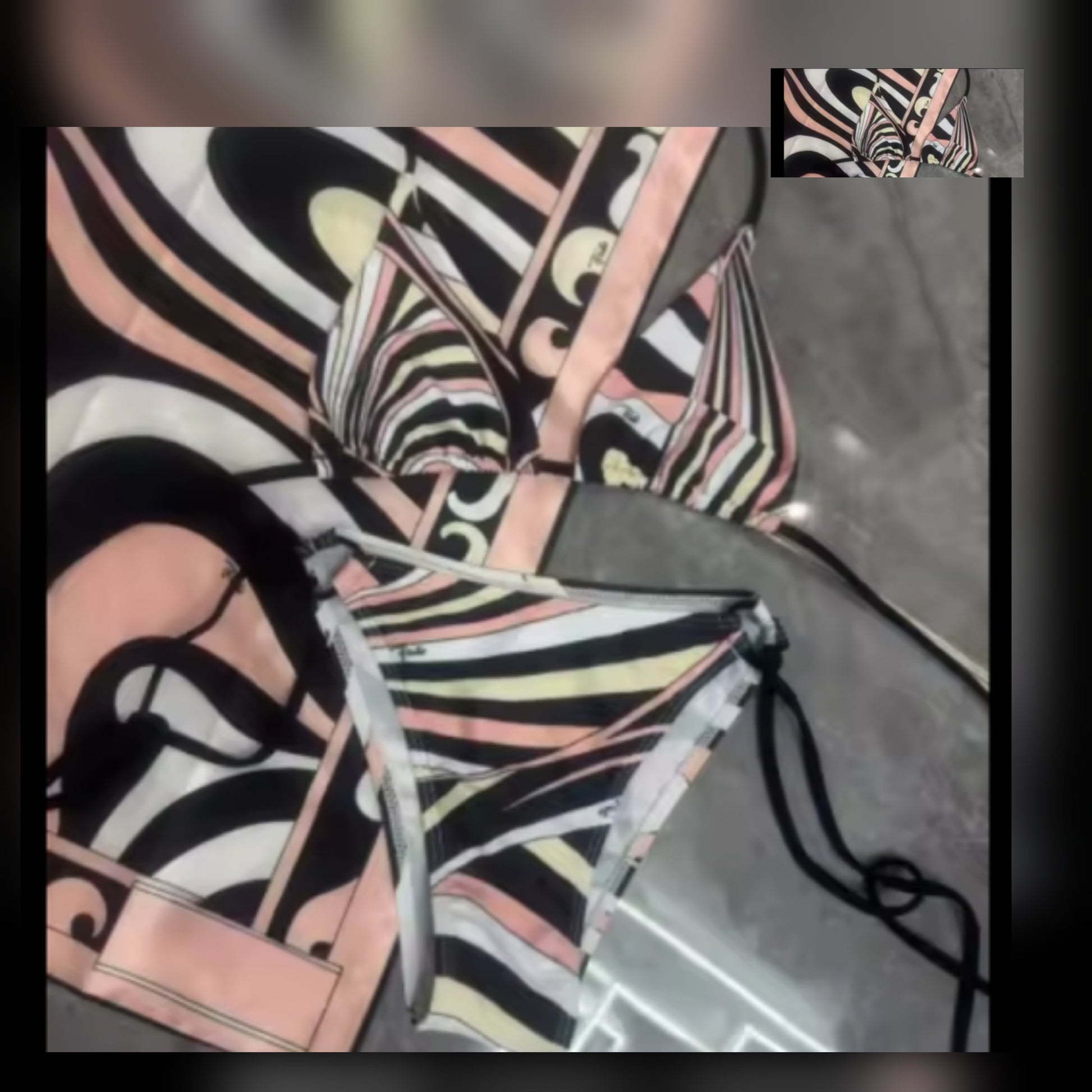 SWIRL bikini set with scarves, featuring a colorful pattern and stylish design ideal for summer wear.