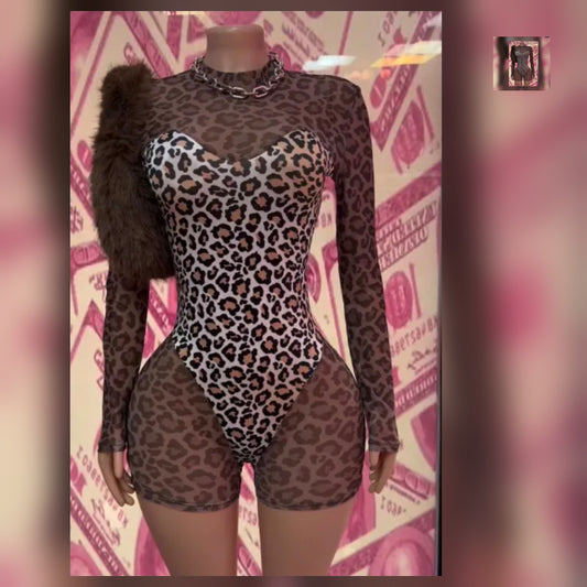 Cheetah Bodysuit Romper featuring a stylish design with long sleeves and a flattering fit.
