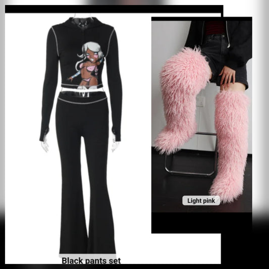 Graphic Brown Girl Chill Jumpsuit featuring a black pants set, ideal for trendy outfits.