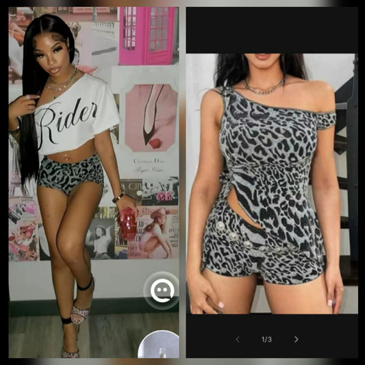 3pc Animal Rider Short Set showcasing stylish animal print outfits for summer fashion.
