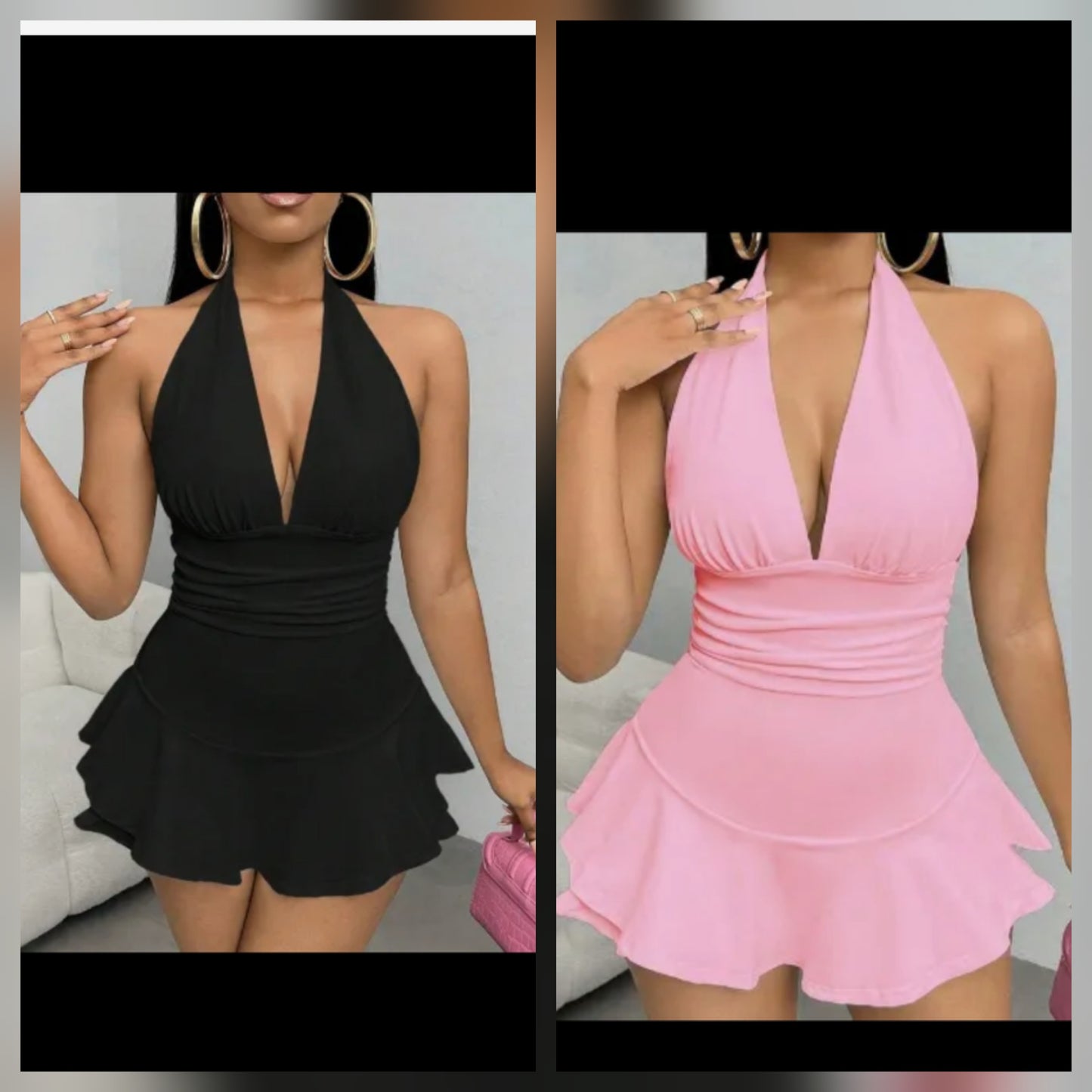 Halter V Neck Skort Dress