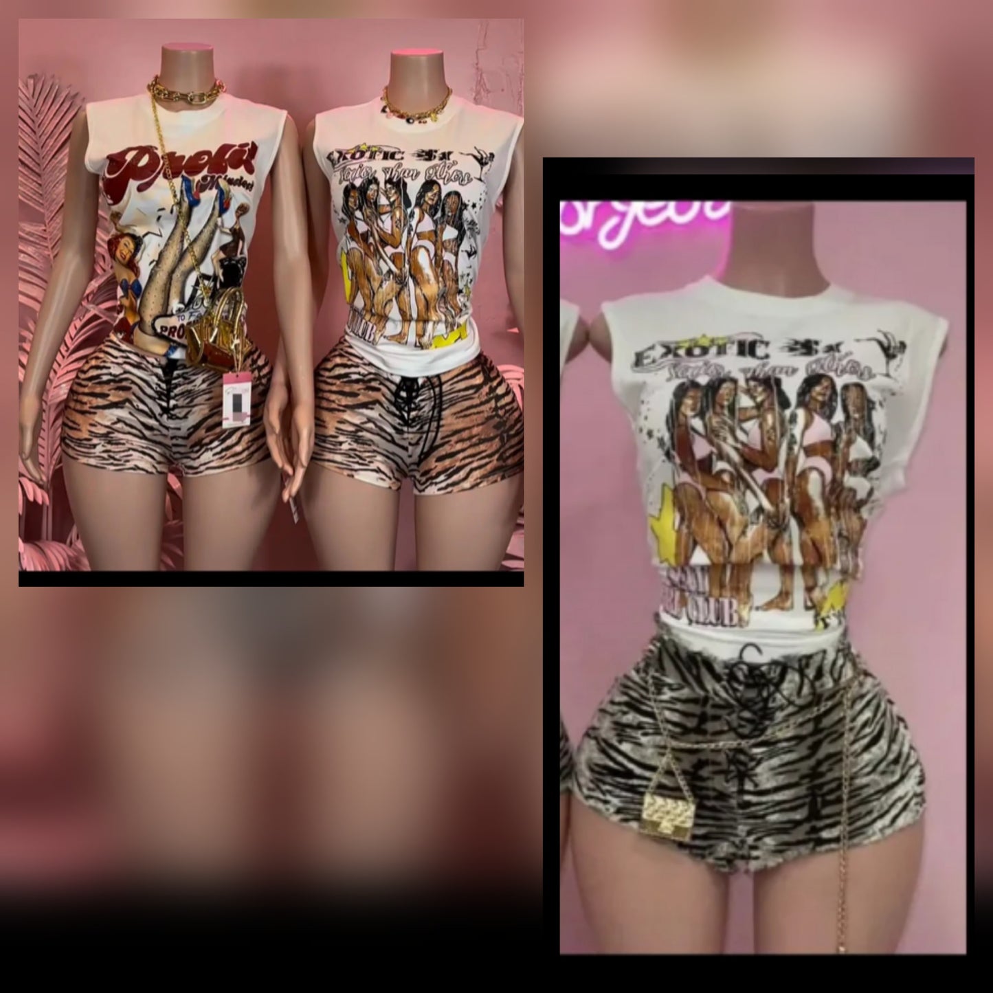 Girls graphic short set featuring a trendy graphic t-shirt and stylish shorts in a fashionable display.