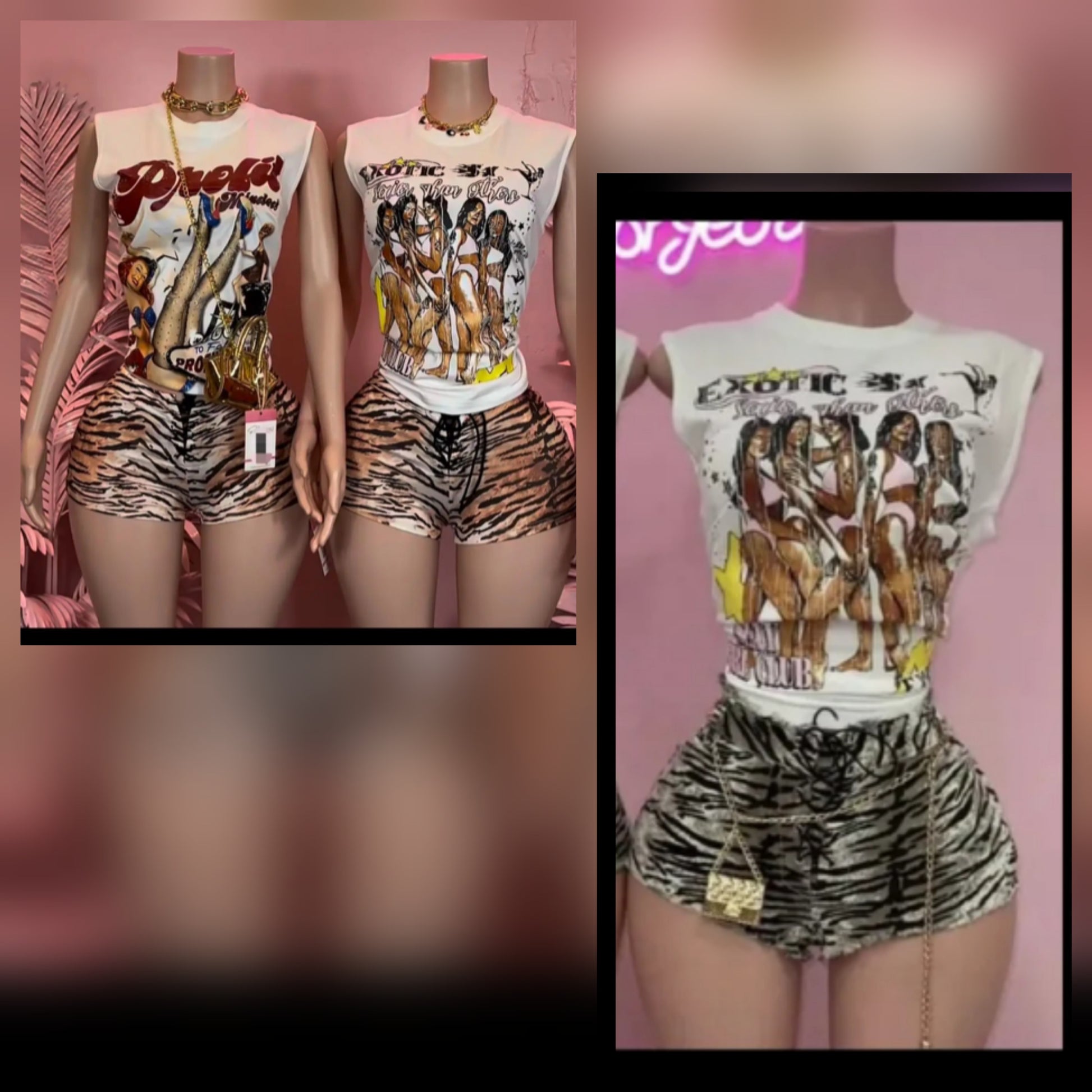 Girls graphic short set featuring a trendy graphic t-shirt and stylish shorts in a fashionable display.
