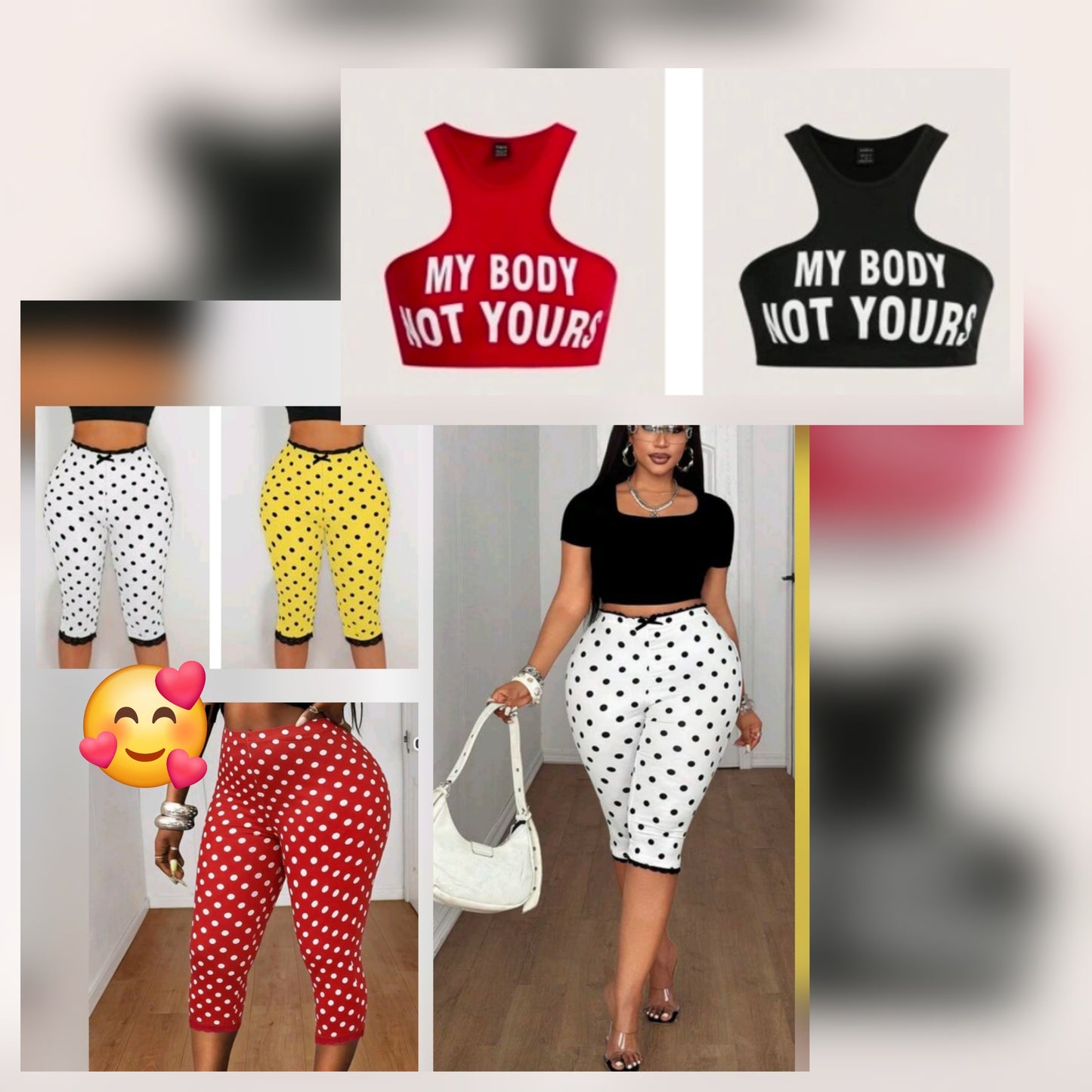 Polka Dot Pants Set featuring various styles and colors of polka dot tops and bottoms for trendy outfits.