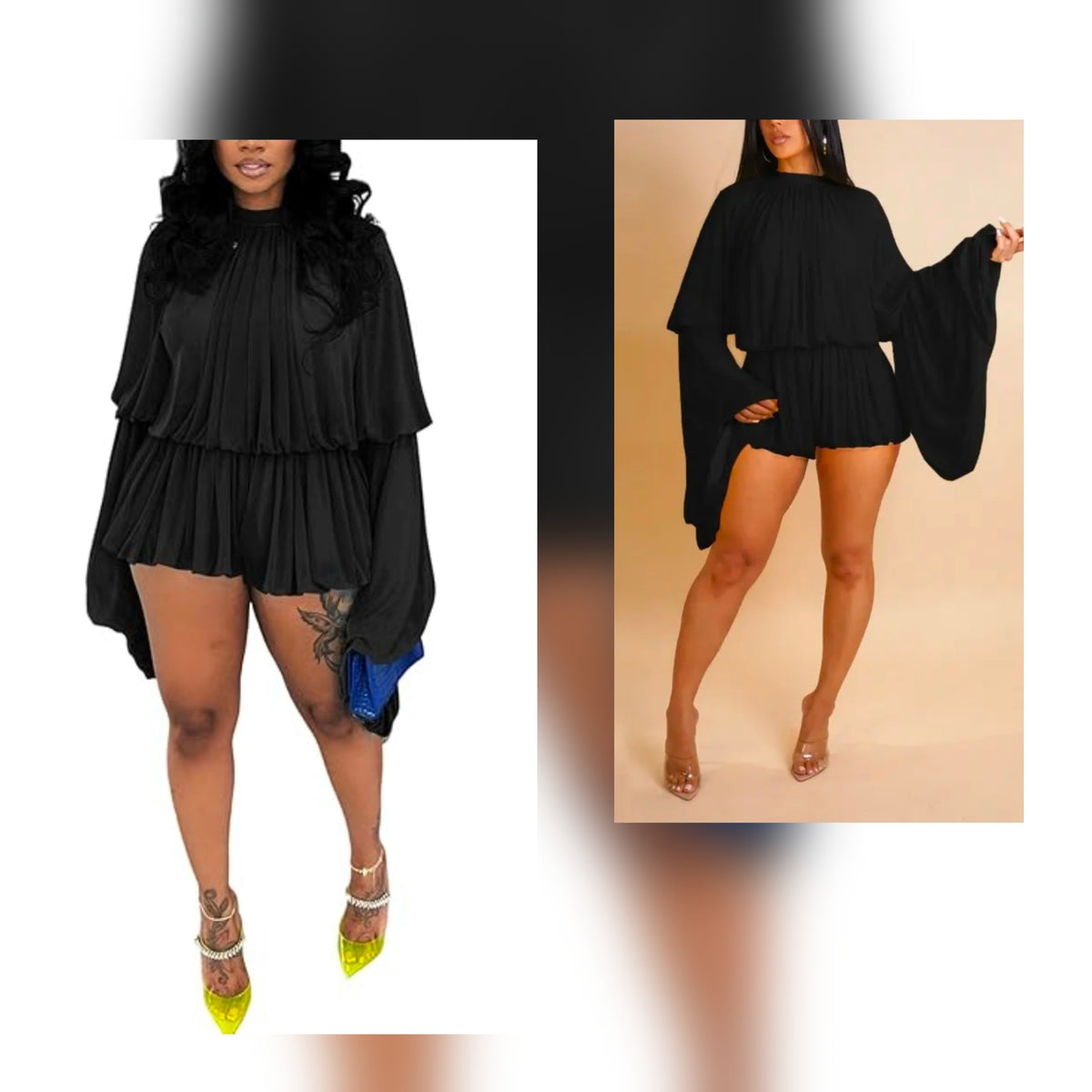 Bell Sleeve Pleated Romper
