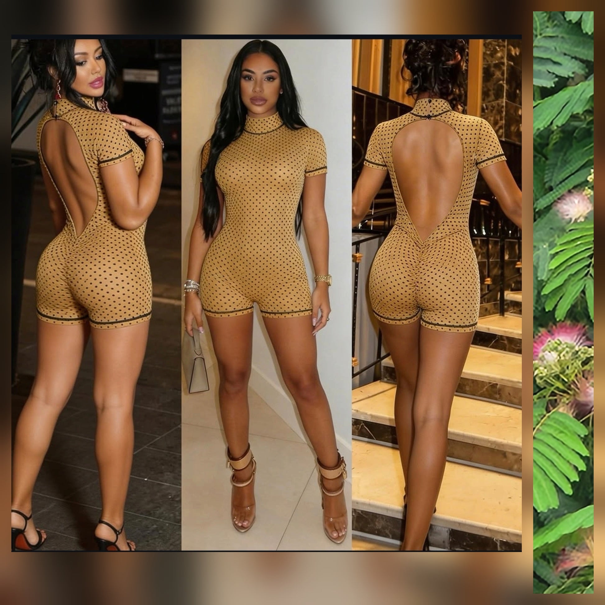 mustard polka dot romper