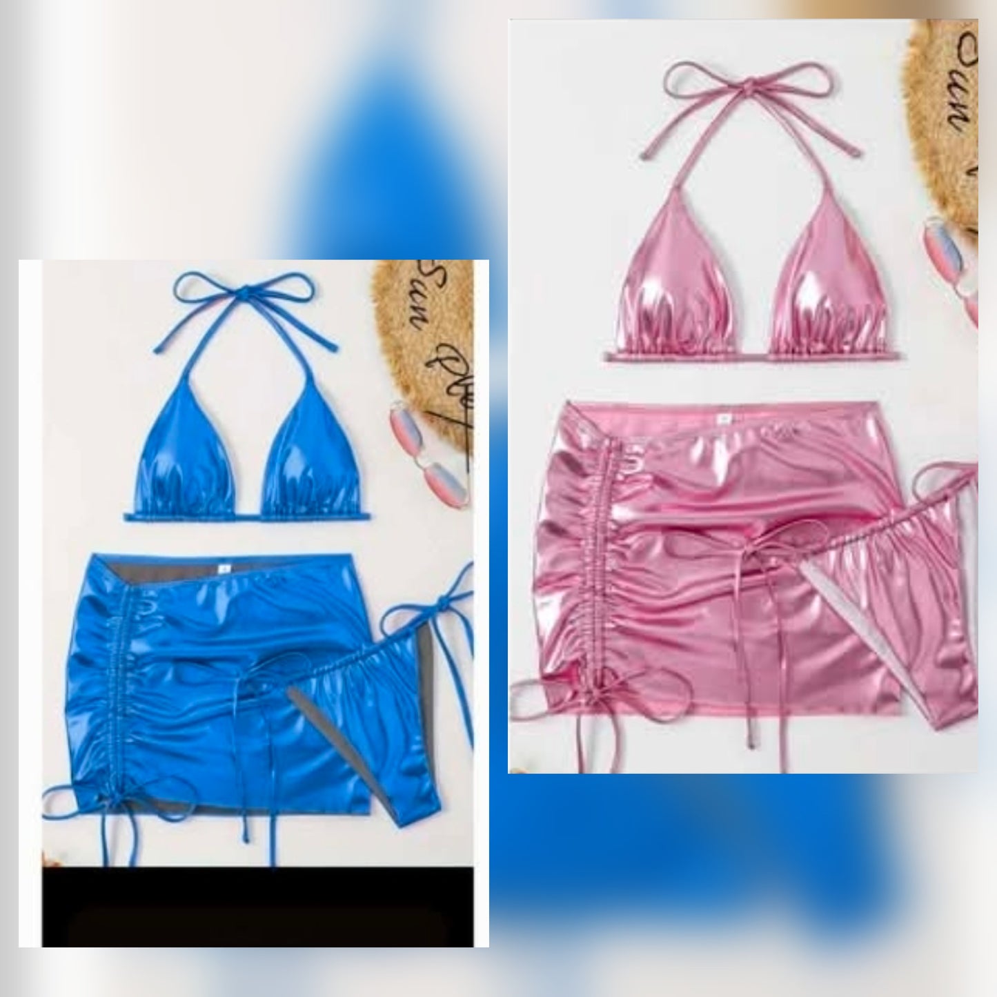 3PC Metallic Pink Bikini Set