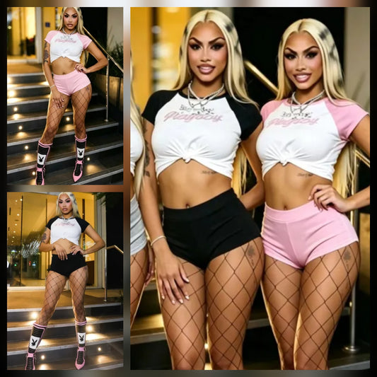 Graphic Rhinestone Short set