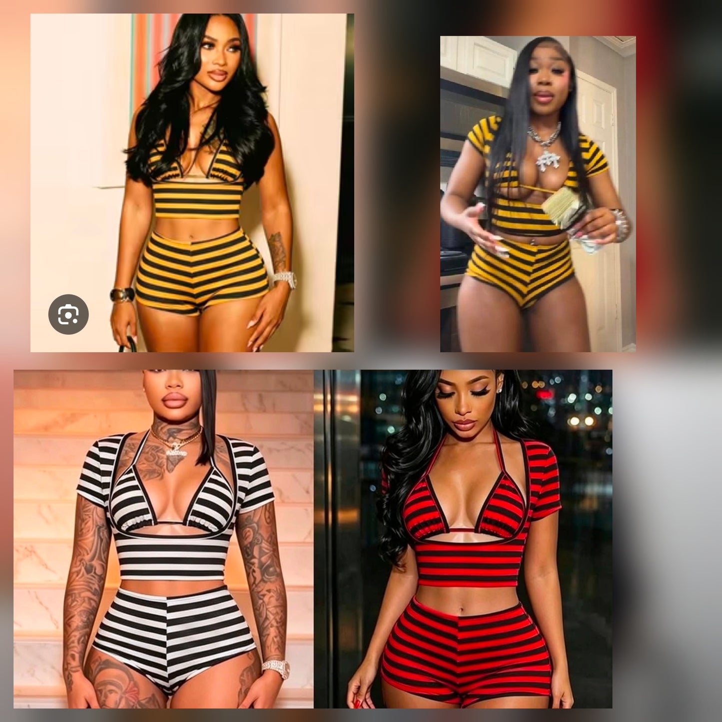 3pc Bralette Stripe Short Set