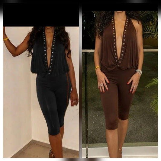 Plunge capri Jumpsuit 2 colors
