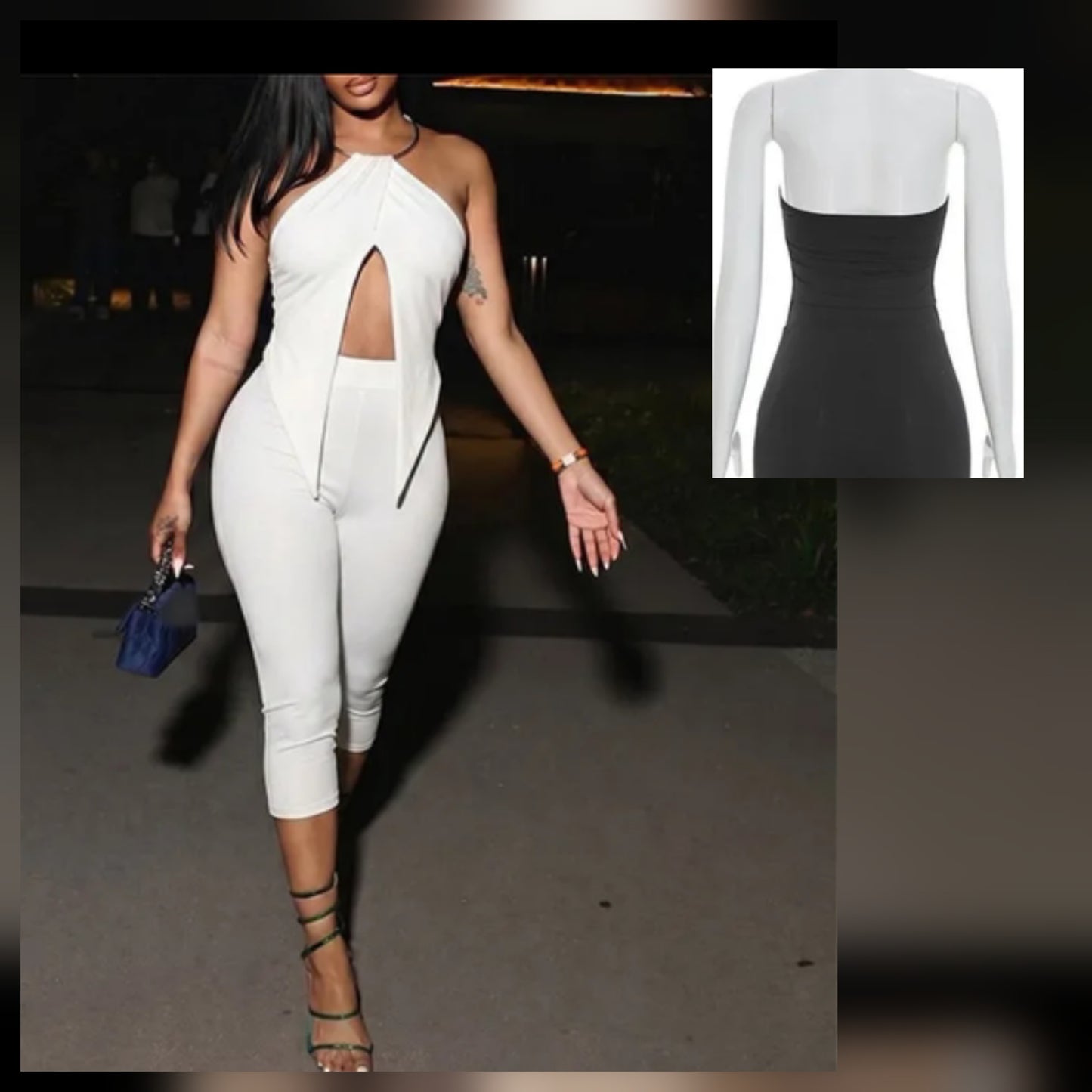 White Halter top Pant Set