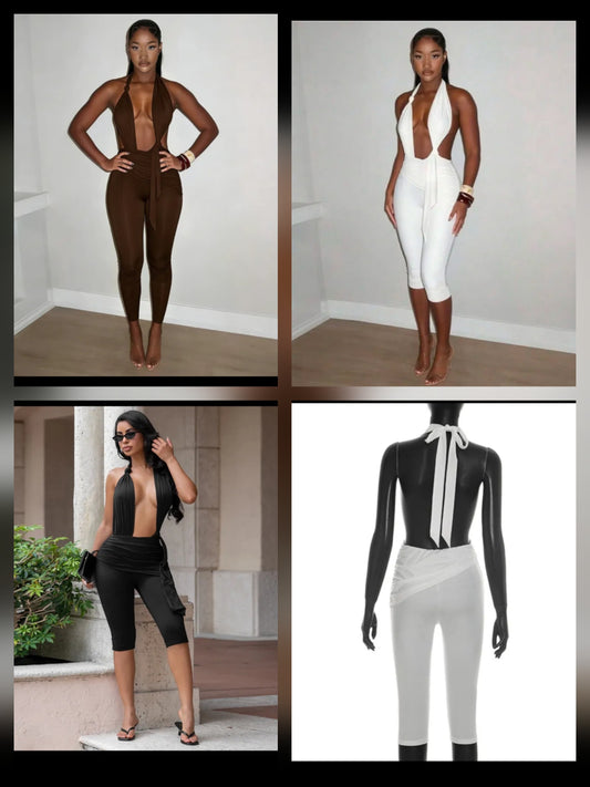 Plunge capri Jumpsuit 3 colors