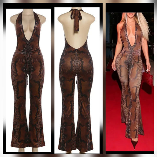 Snakeskin Plunge Neckline jumpsuit