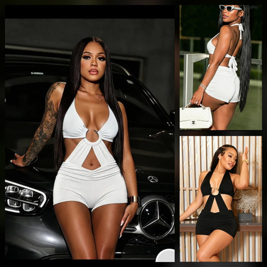 Black Plunge Neckline Romper