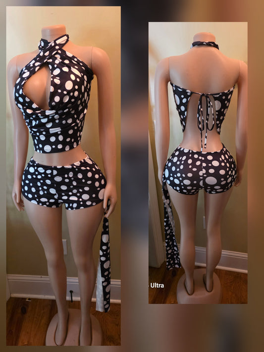 Plunge neckline long tie short set