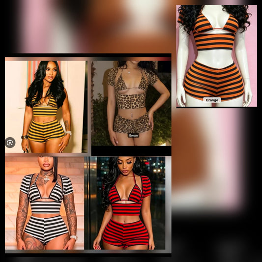 3pc Bralette Stripe Short Set