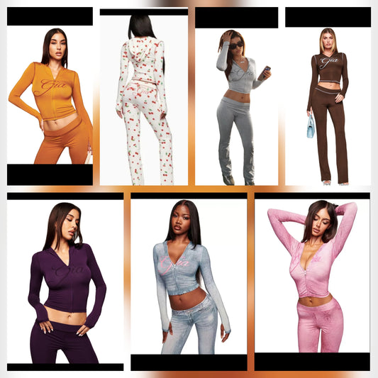 Graphic Chill Pant Set Solid, ombre and Cherry(polka)