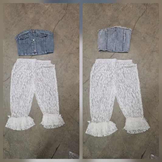 Lace with Denim 2pc Capri Pant Set