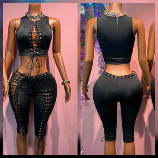 Crop Top Laces Pant Set Sleeveless