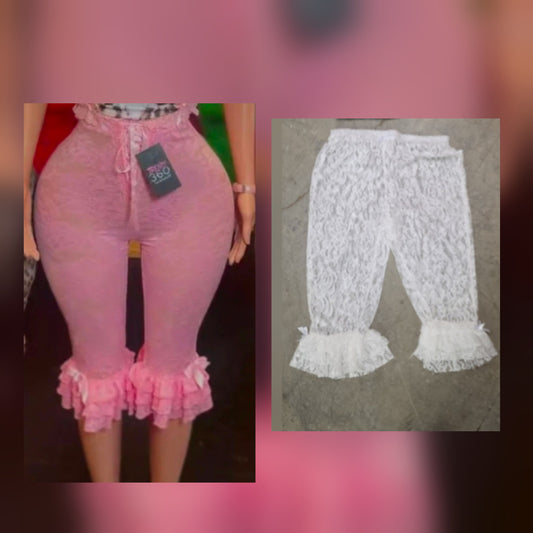 Lace CAPRI Pants PINK/WHITE