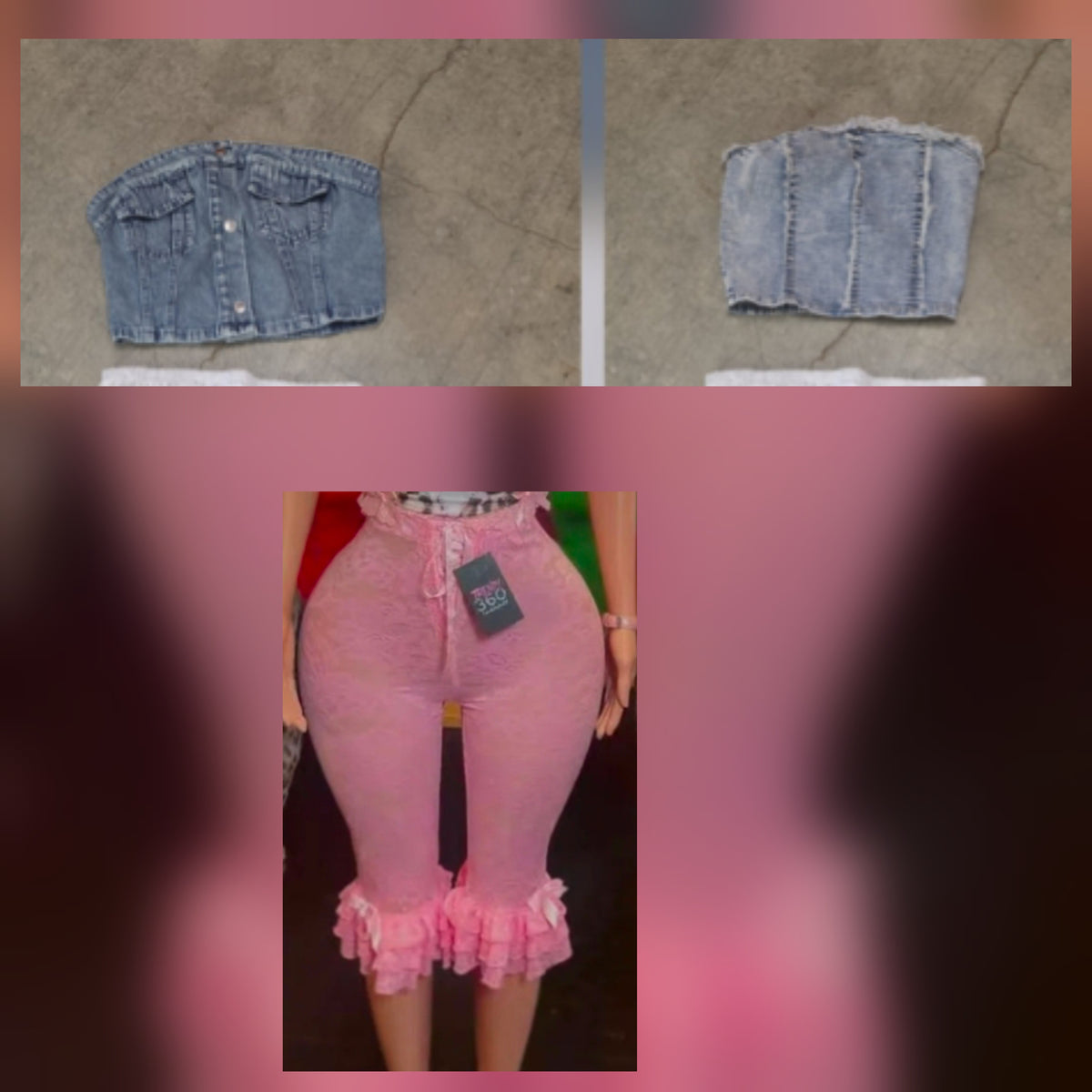 Lace with Denim 2pc Capri Pant Set