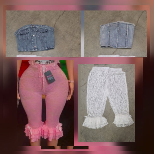 Lace with Denim 2pc Capri Pant Set