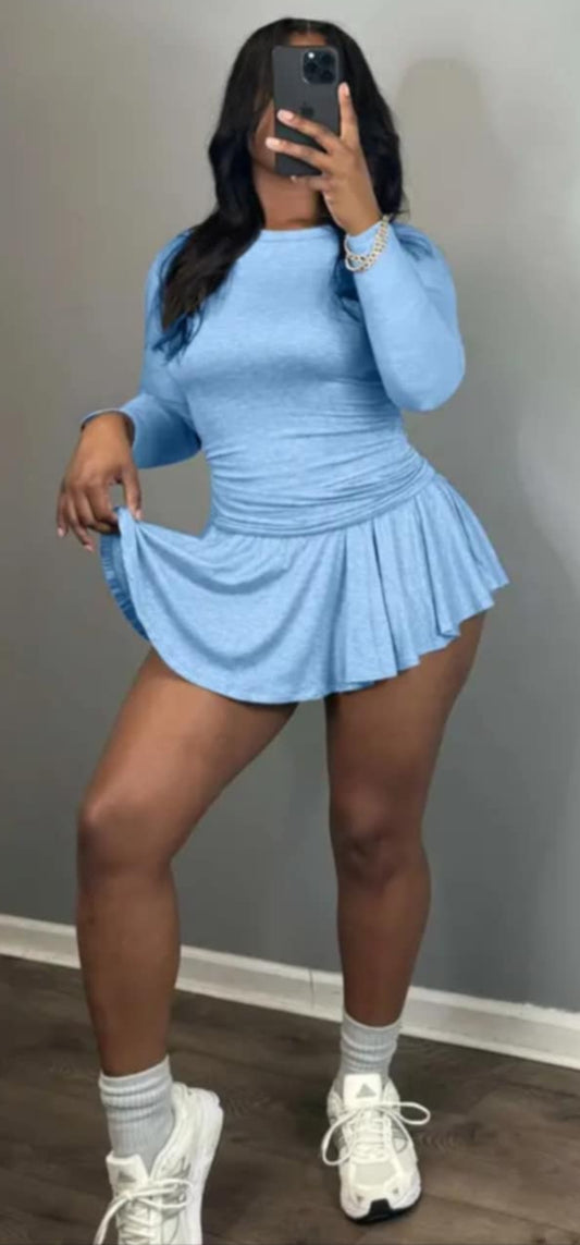 Long Sleeve Pleated Skort Set