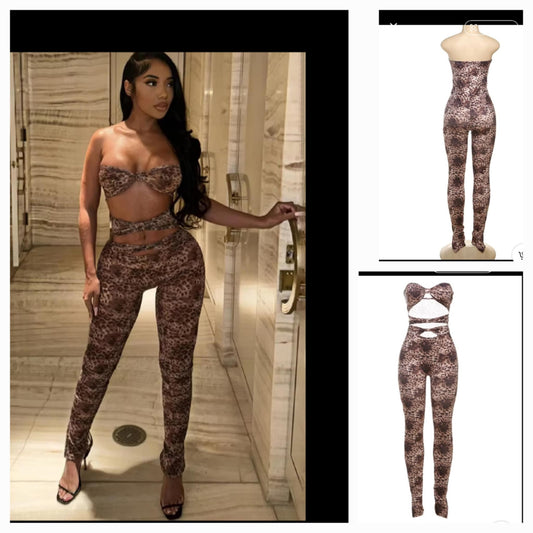 Strapless Cheetah Jumpsuit