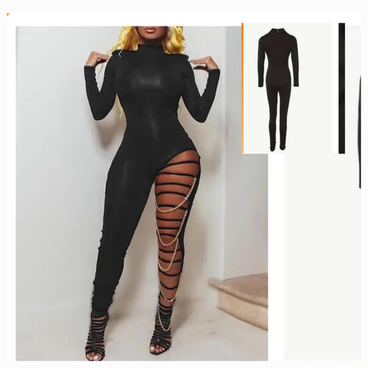 One Leg Cutout Jewelry Jumpsuit