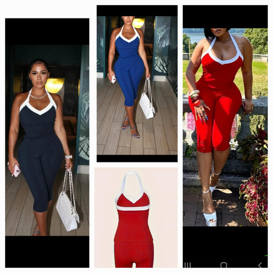 Capri Pant Set, Halter Neck