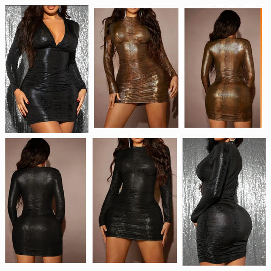 Faux Leather Dress Long Sleeve