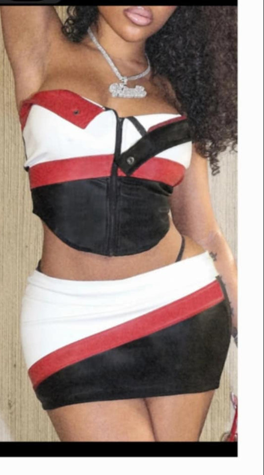 Faux Leather Skirt Set