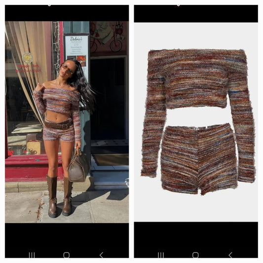 Off Shoulder Sweater Short Set