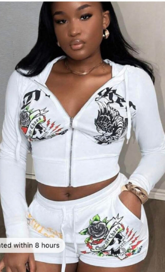 Chill - Graphic White Short Set