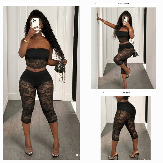 Lace Tube top capri pant set