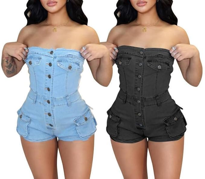 Strapless Denim Romper