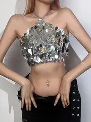 Backless Sequin Halter Top