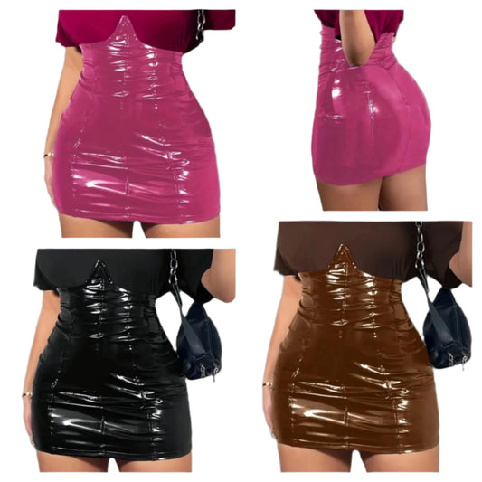 Patent Leather High Waist Skirt