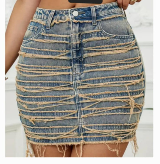 Denim Frayed Skirt