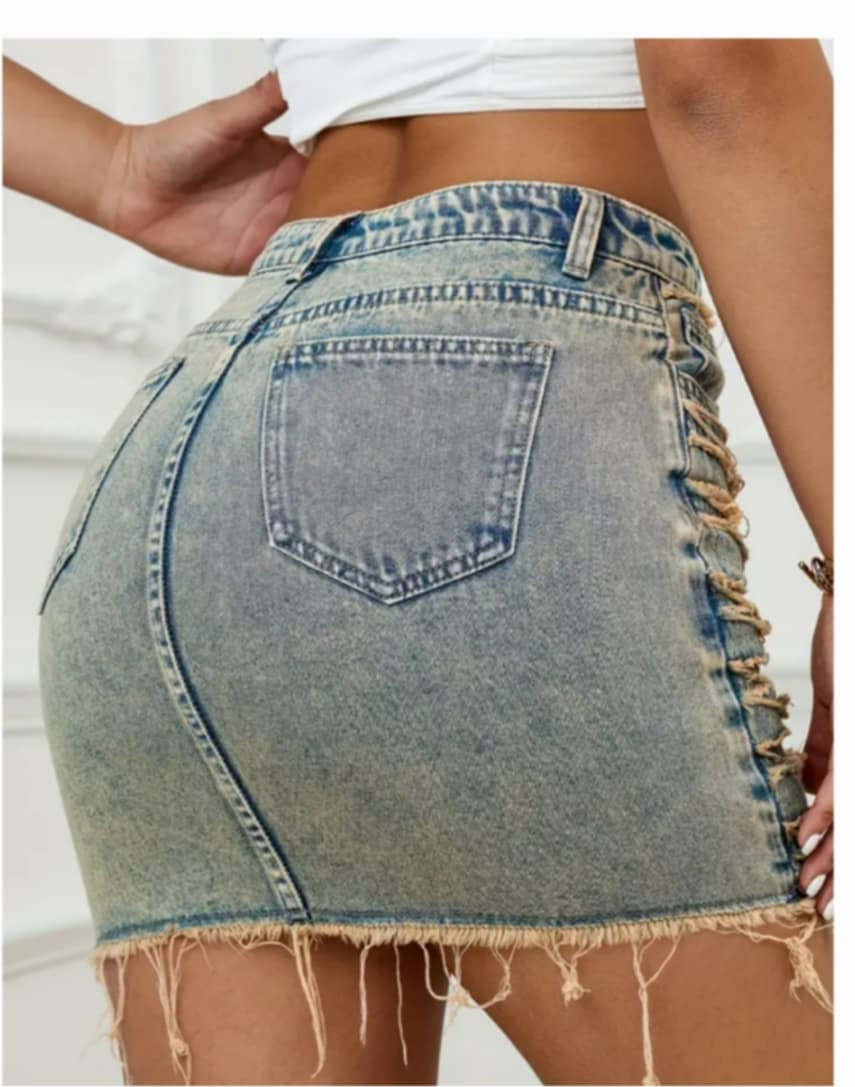 Denim Frayed Skirt