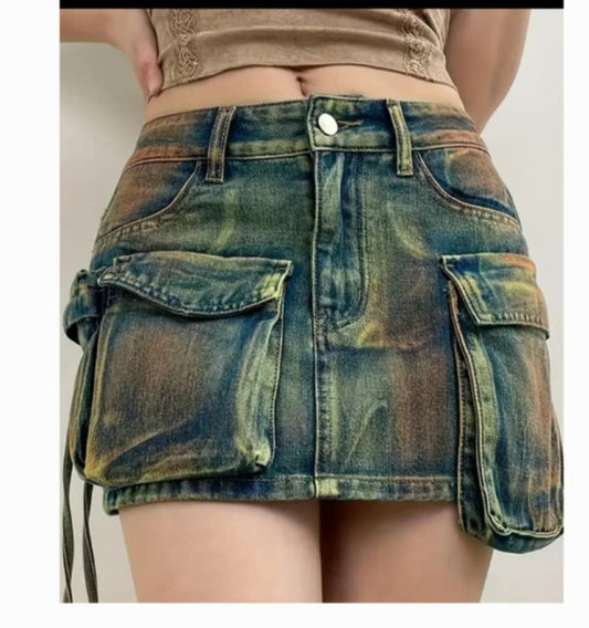 Denim Cargo Skirt