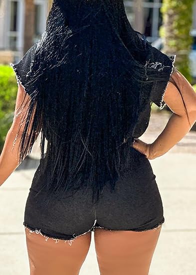Denim Black Raw Hem Romper