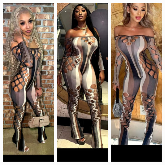 Mesh Net Faux Cutout Jumpsuit