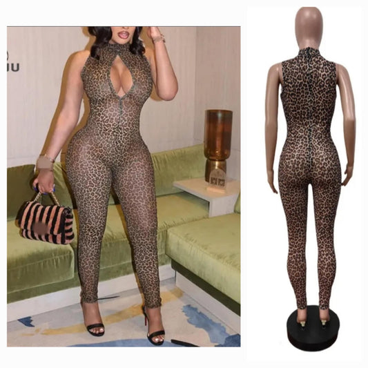 Leopard Mesh Jumpsuit