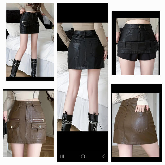Faux Leather High Waist A Line Skort