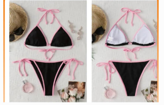 Black with Pink Trim Bikini Set