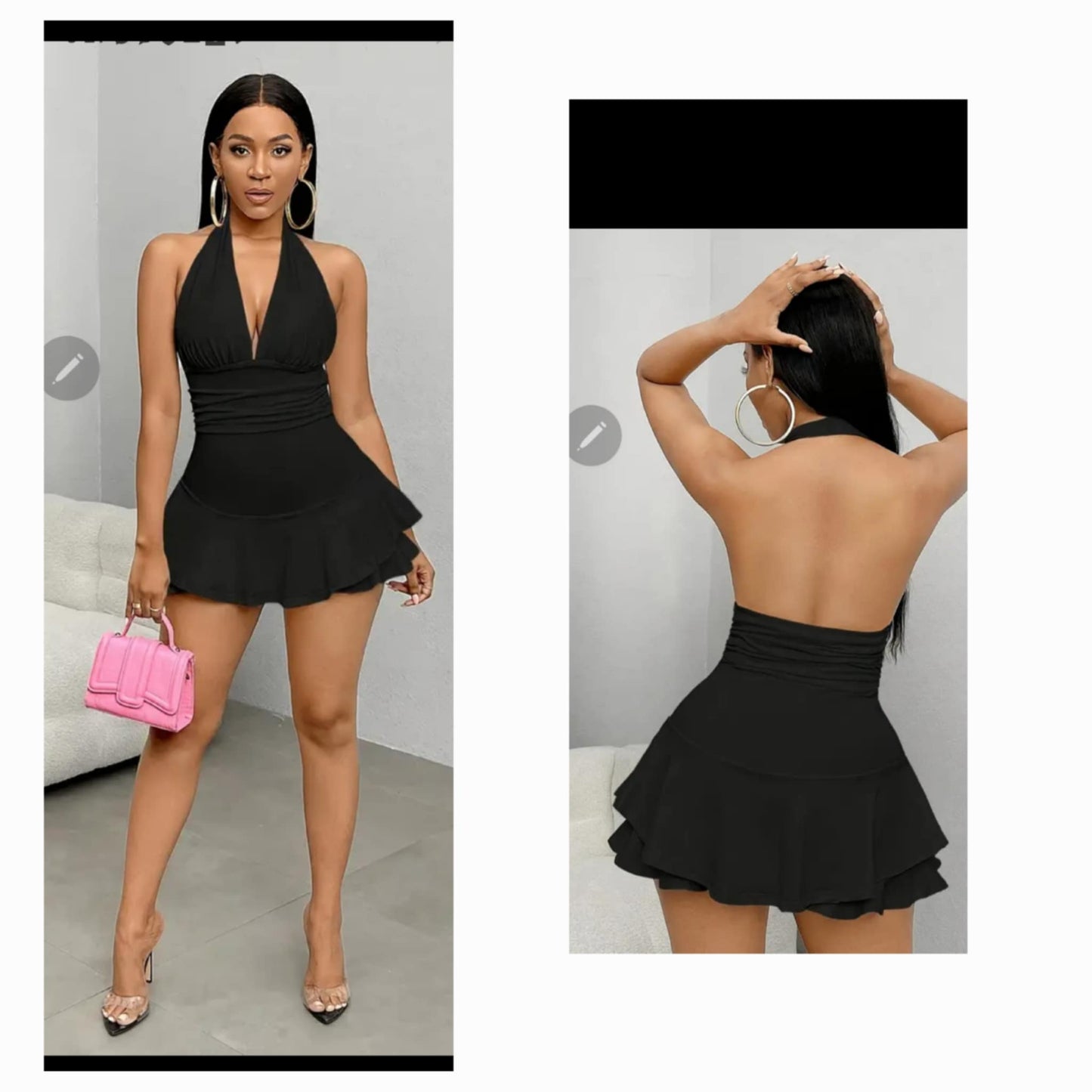 Halter V Neck Skort Dress
