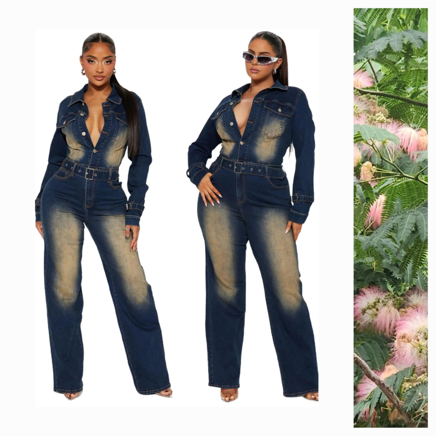 Denim Belted Distressed Jumpsuit