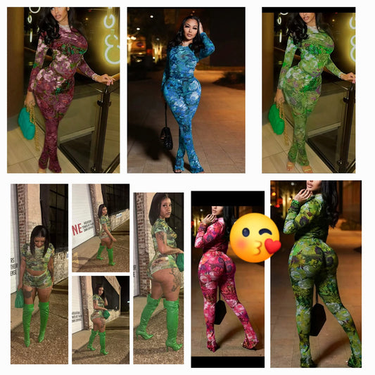 Mesh Floral Pant Set