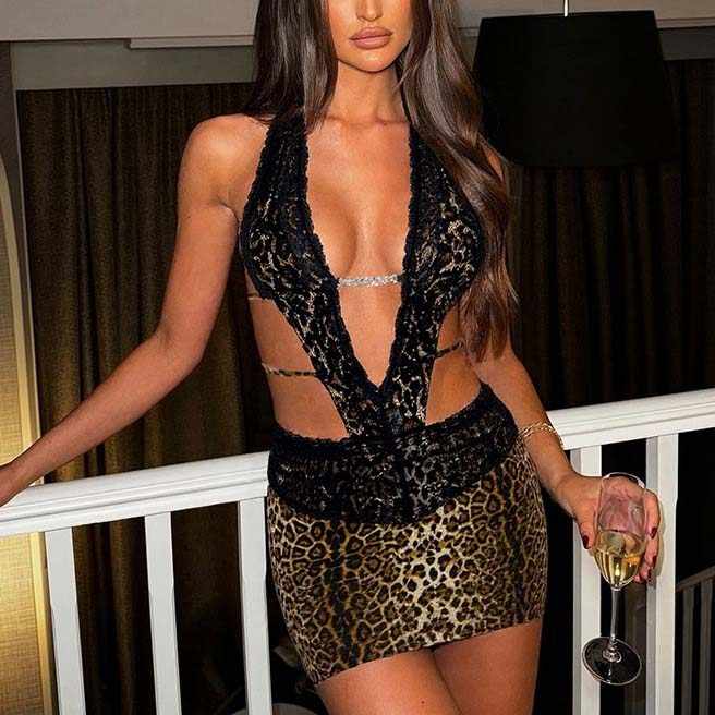 Dress Plunge Neckline Cheetah